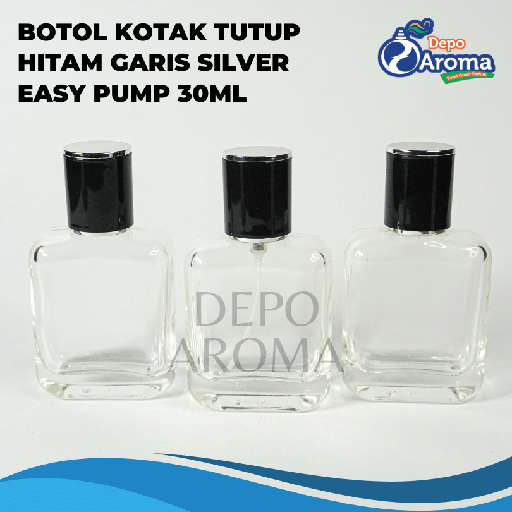 [BTLKC00235] Botol Kotak 30ml Easypump Ttp Hitam Garis Silver