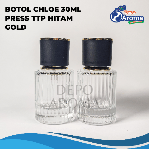 [BTLKC00243] Botol Chloe 30ml Pump Press Ttp Hitam Gold