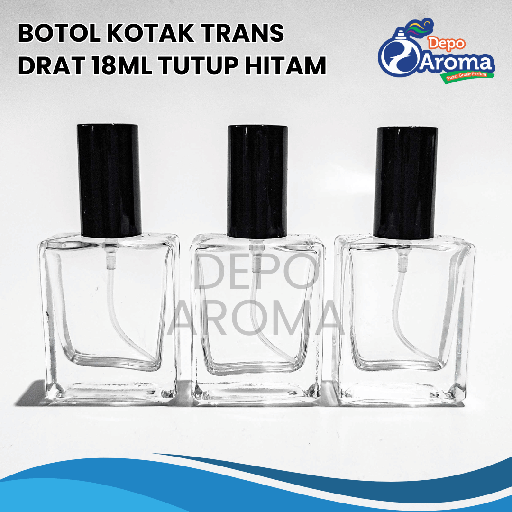 [BTLKC0253] Botol Kotak Trans Drat 18Ml Tutup Hitam